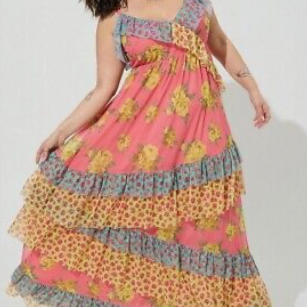 Torrid Pink and Yellow Ruffled One Shoulder Sundress